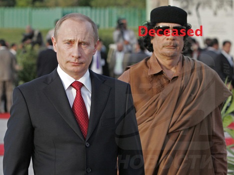 Russian president Vladmir Putin with Libya's Colonel Qaddaffi